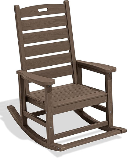 SERWALL Outdoor Rocking Chair, Oversized Rocking Chair with Footrest for Adults, HDPE All Weather Resistant Rocking Chairs for Patio, 350lbs Weight Capacity, Coffee