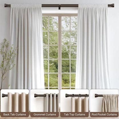 2 Pack Modern Antique Brown Bronze Curtain Rods for Windows 48 to 88 Inches Adjustable Heavy Duty 1" Diameter Window Rod with Decorative Finials for Outdoor Farmhouse Bedroom Kitchen Living Room