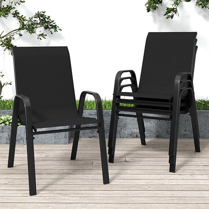 Patio Chairs Set of 4, Stackable Outdoor Dining Chairs for All Weather Textilene Fabric & Metal Frame, Outdoor Chairs Set for Backyard Deck Garden