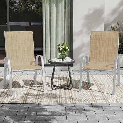 UDPATIO Patio Chairs Set of 2, Stackable Silver Outdoor Dining Chairs with High Back, Breathable Textilene Fabric Outdoor Chair All Weather, 350LBS Capacity for Garden, Backyard (Beige)