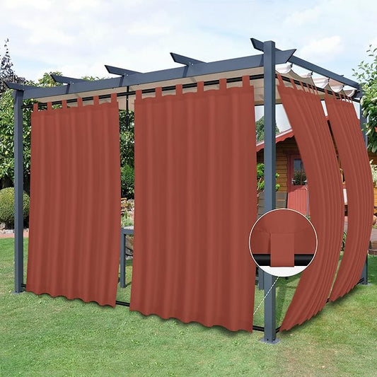 Easy-Going Outdoor Patio Curtains Detachable Tab Top Windproof Weatherproof Curtain for Cabana, Porch, Pergola and Gazebo, Tab Bottom Drape, 2 Panels, 54W x 120L inch, Terra Red