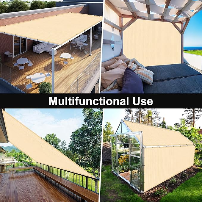 Artpuch 90% Sun Shade Cloth, 10 x 12 FT Pergola Shade Cover Canopy with Grommets, Sun Screen Fabric Tarp for Patio, Outdoor, Garden, Backyard, Wheat