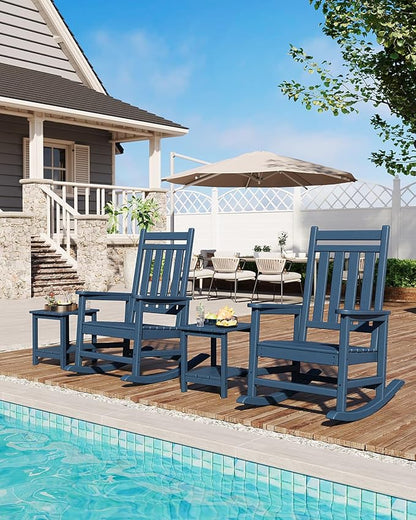 GarveeLife Adirondack Outdoor Side Table 18 x 15 in, HDPE 2-Tier Patio Side Tables for Outside, All-Weather End Table for Patio Pool Deck Indoor Backyard, Navy Blue