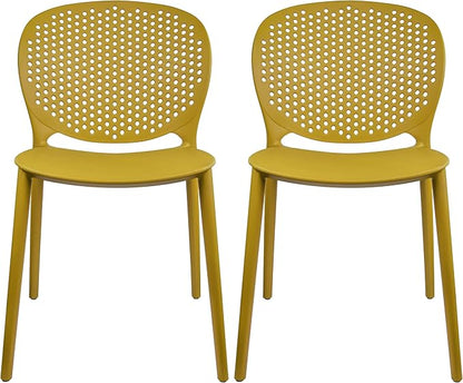 2xhome Set of 2 Patio Dining Chairs | Modern Stackable Outdoor Pool Side Chair | Weather Resistant Plastic for Yard, Porch, Balcony, Kitchen, Yellow