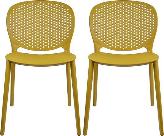 2xhome Set of 2 Patio Dining Chairs | Modern Stackable Outdoor Pool Side Chair | Weather Resistant Plastic for Yard, Porch, Balcony, Kitchen, Yellow