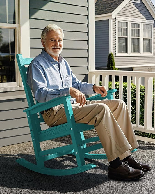 SEWALL HDPE Rocking Chair, Oversized Outdoor Rocking Chair for Adults, Patio Rocker for Porch, Aruba