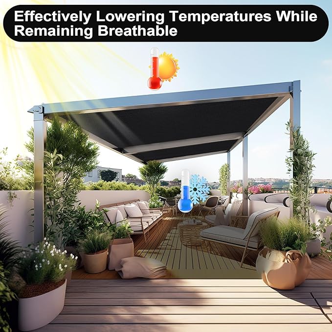 Artpuch 90% Sun Shade Cloth, 6 x 6 FT Pergola Shade Cover Canopy with Grommets, Sun Screen Fabric Tarp for Patio, Outdoor, Garden, Backyard, Black