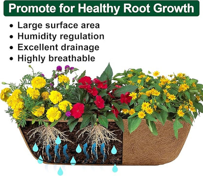 DUNCHATY Railing Planter Window Box - 2 Pack 24" Horse Trough Planter with Coco Fiber Liner - Deck Balcony Rail Planter for Porch Fence Patio Outdoor