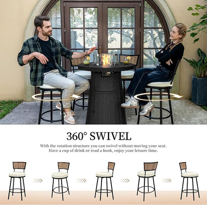 PIZZELLO 3-Piece Patio Swivel Bar Set with 37" Height Propane Round Firepit Table and High Swivel Stools Chair Set of 2, Outdoor High Top Bistro Set for Poolside, Garden, Balcony(Black)