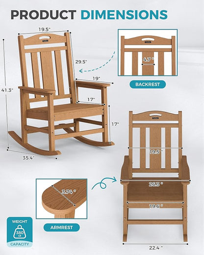 Ciokea Oversized Outdoor Rocking Chairs Set of 3, 380lbs Heavy-Duty Large Patio Rocker, High Back Cozy Porch Chairs, Weather Resistant Patio Rocking Chairs for Outside, Fire Pit, Deck, Teak
