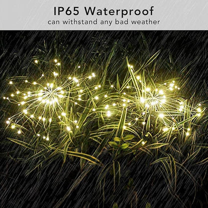 FOOING 8 Pack Solar Garden Lights Solar Firework Lights Waterproof, 200 LED String Light 2 Modes Twinkling Fairy Nightlight for Garden, Wedding, Party, Patio, Yard, Landscape Decoration, (Warm White)