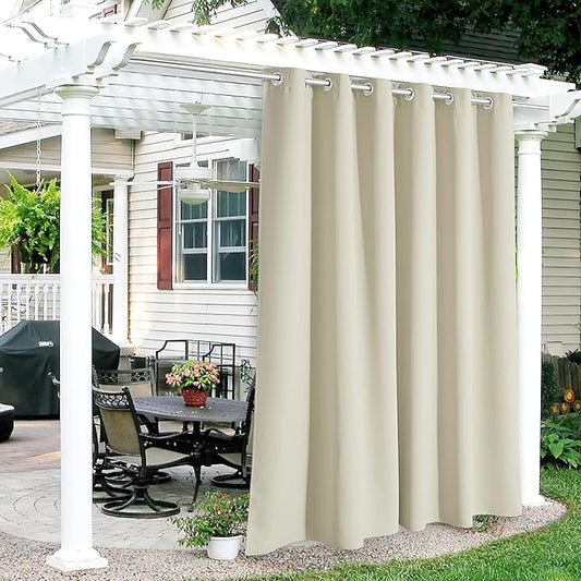 RYB HOME Outdoor Patio Curtains, Rustproof Grommet Window Covering Harsh Sunlight & UV Ray Block Drapes Room Darkening Draperies for Porch Deck Cottage, W84 x L84 inch, Beige, 1 Panel