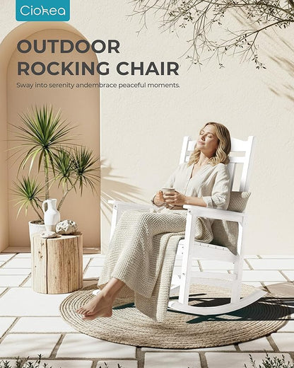 Ciokea Oversized Outdoor Rocking Chairs Set of 3, 380lbs Heavy-Duty Large Patio Rocker, High Back Cozy Porch Chairs, Weather Resistant Patio Rocking Chairs for Outside, Fire Pit, Deck, White