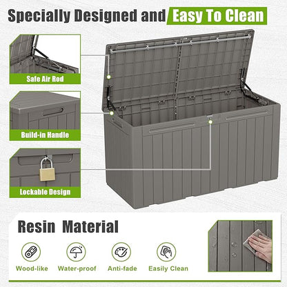 Flamaker Resin Deck Box 100 Gallon Large Lockable Outdoor Storage Box Waterproof for Patio Cushions, Tools, Pool Accessories (Light Brown)