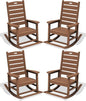 SERWALL Outdoor Rocking Chair Set of 4, Oversized HDPE Patio Rocking Chair with Footrest for Adults, All Weather Porch Rocker for Deck Patio Balcony, Brown