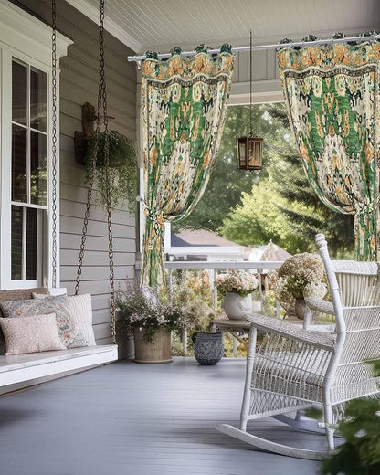 Ombre Green Boho Outdoor Curtains for Patio Waterproof, Grommet Privacy Curtain Drapes Weatherproof Outside Curtains for Porch GazeboPergola Cabana 1 Panel 54x108inch Vintage Ethnic Tribal Geometric