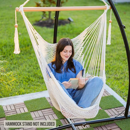 JoyView Hammock Chair with Spreader Bar Caribbean Hammock Swing Chair 300 LBS Weight Capacity XL Rope Hanging Chair for Outdoor Indoor Garden Yard - Yellow