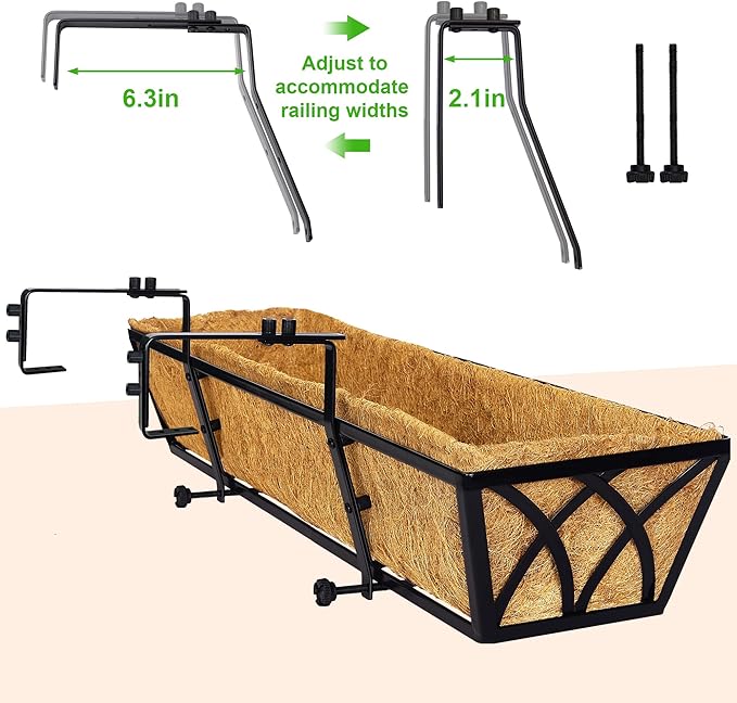 6pcs 24 Inch Window Deck with Coco Liner, 24" Window Boxes Horse Trough with Coconut Coir Liner, Metal Hanging Flower Planter Window Basket Deck Railing Planter Boxes for Outdoor Indoor Lawn