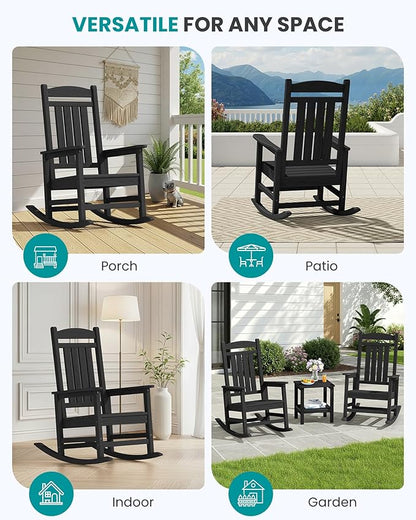 SERWALL HDPE Outdoor Rocking Chair Set of 2, Patio Rocking Chairs, All-Weather Porch Rockers for Adults, Black
