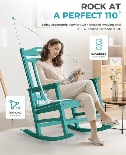 Ciokea Oversized Outdoor Rocking Chairs Set of 4, 380lbs Heavy-Duty Large Patio Rocker, High Back Cozy Porch Chairs, Weather Resistant Patio Rocking Chairs for Outside, Fire Pit, Deck, Aruba Blue