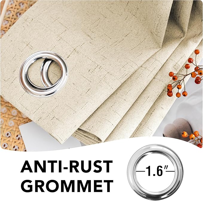 H.VERSAILTEX Linen Blackout Curtains Durable Thick Textured Linen Look 100% Blackout Patio Door Curtain Anti Rust Grommet Extra Wide Sliding Door Curtain Panel, Bleached Sand, W100 x L96 inch