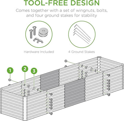 Best Choice Products 8x2x2ft Raised Outdoor Metal Garden Bed, Deep Root Box Planter for Vegetables, Flowers, Herbs, 240 Gallon Capacity, 100% Non Toxic Materials - Wood Grain