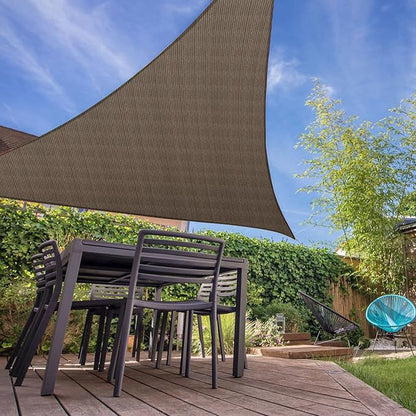E&K Sunrise 14' x 14' x 14' Sun Shade Sail Triangle Canopy Shade Cover UV Block for Patio Backyard Garden Outdoor (Brown)