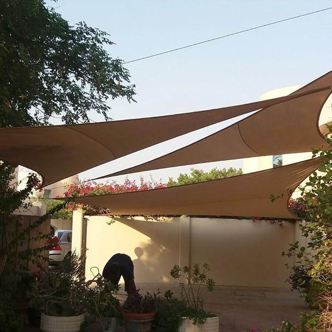 E&K Sunrise 28' x 28' x 28' Sun Shade Sail Triangle Canopy Shade Cover UV Block for Patio Backyard Garden Outdoor (Brown)