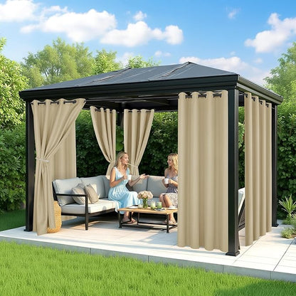 Outdoor Curtains for Patio Waterproof - 6 Panels Privacy Weatherproof Outside Curtains with Grommets for Pergola, Gazebo, Porch, Cabana, Balcony, 54 x 108 Inch, Cream