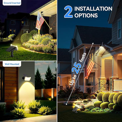WdtPro Solar Spot Lights Outdoor Waterproof, Bright Solar Lights Outdoor with 16 Extra-Large LEDs, 3 Modes Landscape Spotlights, 2-in-1 Solar Powered Light for Yard Flag Garden, 2 Pack, Warm White