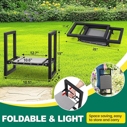 Garden Kneeler and Seat Heavy Duty - 12.7" Wide Garden Kneeling Bench Stool with Handles, Folding Knee Seat Chair Gardening Gifts for Seniors Women Men Gardeners Pain-Free Weeding Planting