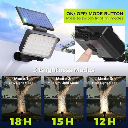 Solar Spot Lights Outdoor Waterproof for Flag, Tree, House, Garden, Yard, 3 Brightness Modes Solar Powered Landscape Spotlights 4 Pack Cool White