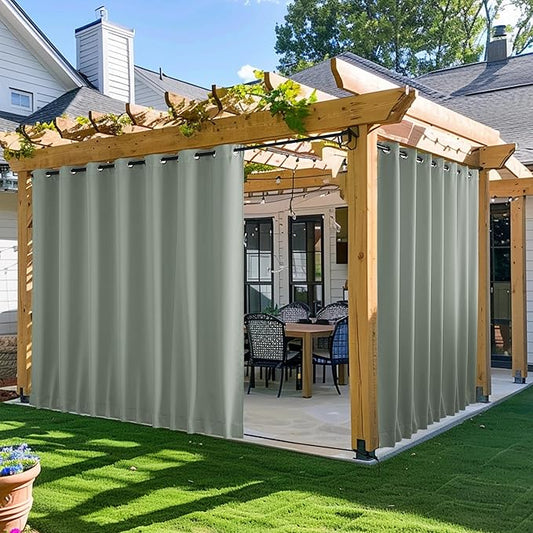 NICETOWN 2 Panels Outdoor Curtains for Patio Waterproof & Windproof, Extra Wide Grommet & Back Tab on Top & Bottom Thermal Insulated Sun Blocking Drapes with Rope for Gazebo, Sage Green, W100 x L84