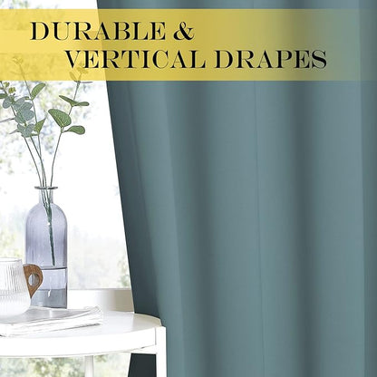 NICETOWN Blackout Greyish Blue Curtain for Living Room - Grommet Solid Thermal Insulated Sound Dampening Doorway Window Curtain Drape for Bedroom/Sliding Door (1 Panel, W52 x L120)