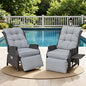 Outdoor Indoor Wicker Recliner with Adjustable Back and Footrest, Patio Reclining Chair with Flip-up Table, Outdoor Rattan Lounge Chair, Light Grey 2PCS