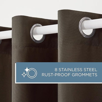 TOWN & COUNTRY BASICS Cabana Solid Heavyweight Indoor Outdoor Curtains, Light Filtering Opacity with Grommet Top, Water Repellent, 2-Pack Set, 54"x96", Chocolate