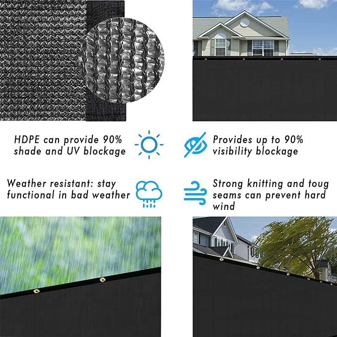 UPGRADE Privacy Fence Screen 3'x56' Black Outdoor 90% Visibility Blockage 170 GSM Mesh Shade Cover Panels for Backyard,Balcony,Home Decoration with Zip Ties,Customized Avaliable