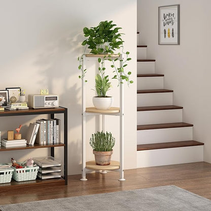 Plant Stand Indoor Corner Tall 3 Tier Metal Modern Flower Storage Plant Shelf Holder for Living Room Balcony Garden, White (3 Tier-White Round)