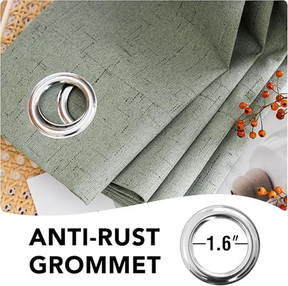 H.VERSAILTEX White Linen Blackout Curtains Durable Thick Textured Linen Look 100% Blackout Patio Door Curtain Anti Rust Grommet Extra Wide Sliding Door Curtain Panel, W100 x L108 inch, Green Bay