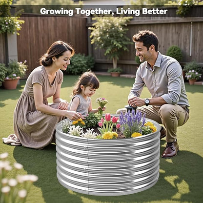 4 Pack 3x3FT Round Raised Beds for Gardening, Corrugated Galvanized Steel Raised Garden Bed, Outdoor Metal Above Ground Garden Bed for Vegetables and Flowers-3x3FTx10Inch