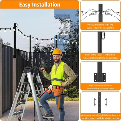 4 Pack String Light Poles,2.8 Ft Light Poles for Outside String Lights,Outdoor Lights Pole with Fork,Metal Poles Stand for Patio Deck Backyard