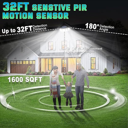 Solar Lights Outdoor Waterproof Motion Sensor - 416 LEDs 3000 Lumens Super Bright 3 Brightness 3 Modes 2400mAh 360° Illumination 32ft Solar Flood Security Light for Outside (‎With Remote Control, 4)