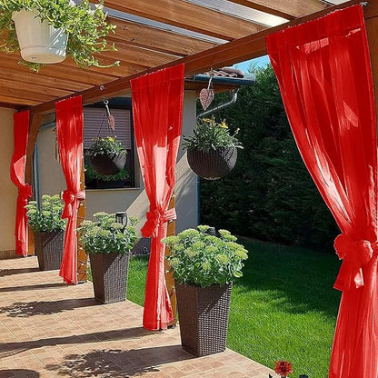 SpaceDresser Waterproof Outdoor Sheer Curtains for Patio - 2 Panels Rod Pocket Indoor Voile Sheer Curtain for Living Room,52W x 108L inch, Red
