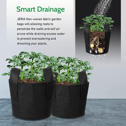 JERIA 12-Pack 5 Gallon Grow Bags, 300G Thickened Nonwoven Garden Pots,Heavy Duty Fabric Pots with Reinforced Handles