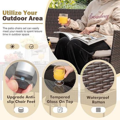 Homall 4 Pieces Outdoor Patio Furniture Sets Rattan Chair Wicker Set,Outdoor Indoor Use Backyard Porch Garden Poolside Balcony Furniture (Brown and Beige)