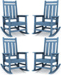 KINGYES Oversized Outdoor Rocking Chair Set of 4, All-Weather Patio Rocking Chairs for Porch, HDPE Outdoor Patio Rockers with High Back & Wide Seat for Garden, Lawn, Blue
