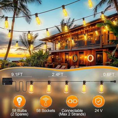Outdoor String Led Patio Lights - 150Ft 45M Outside Waterproof Light ST38 Shatterproof Bulb Connectable Hanging Outdoor Electric Lighting for Backyard Yard Gazebo Porch Party