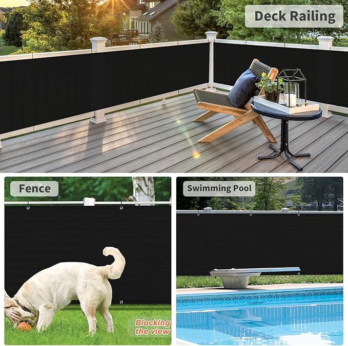 LOVE STORY Balcony Privacy Screen, 3'x10' Black Deck Shield Screen Fence Cover (HDPE),UV Protection and Weather-Resistant,3 FT Height for Deck, Patio, Backyard, Outdoor Pool, Porch, Railing