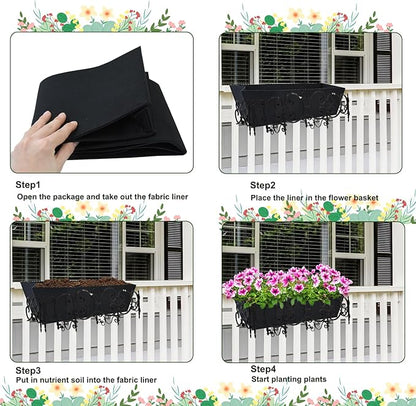 4PCS 24Inch Rectangle Window Box Liner Felt Planter Basket Liner Insert Black Plant Container Liners Non Woven Fabric Liner for Garden Fence Wall Railing Hanging Flower Pot - Avoid Bird Nesting