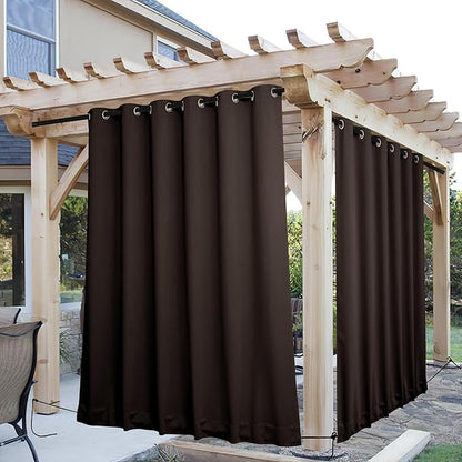 NICETOWN 2 Panels Outdoor Curtains for Patio Extra Wide 84", Waterproof & Windproof Grommet & Back Tab Fixed Top and Bottom Thermal Insulated Drapes with Rope for Gazebo, Toffee Brown, W84 x L84
